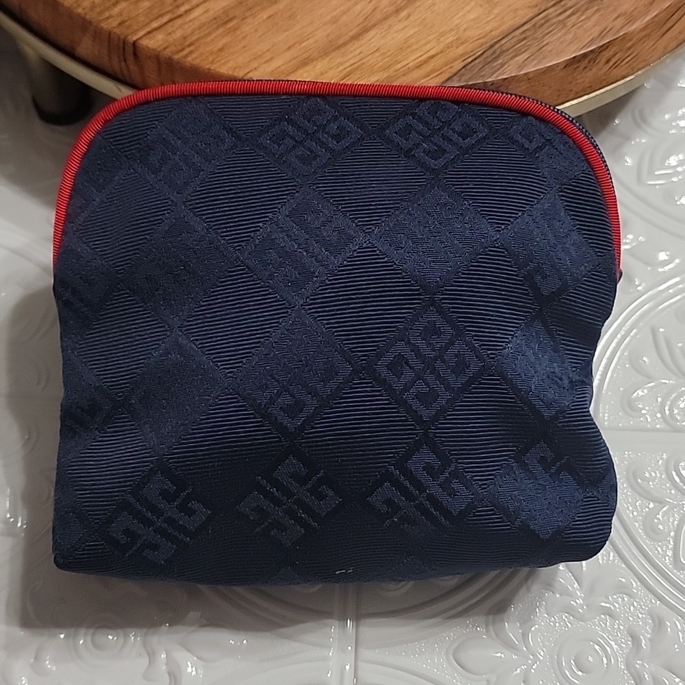 Givenchy Monogram Navy Blue & Red Small Travel Cosmetic Toiletries Makeup Bag
